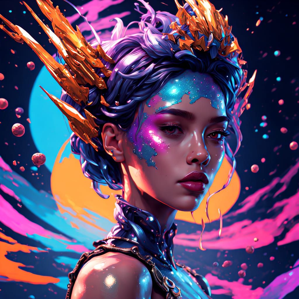 Psychedelic space queen in liquid chrome corset, Andy Warhol...