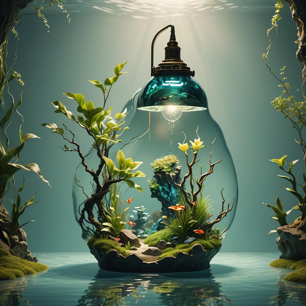 Aquascape Lamp in Glass and Silk: 3D Render
