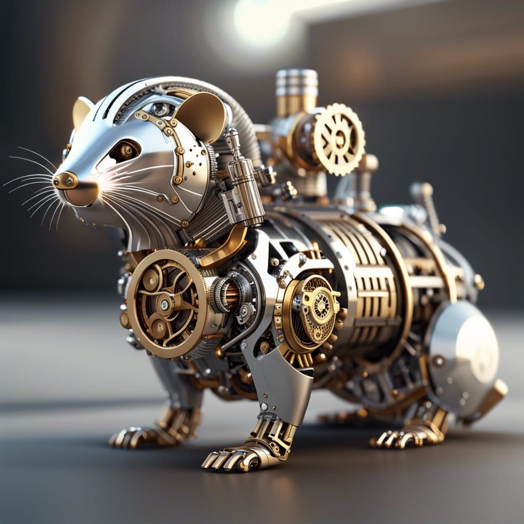 Steampunk Ferret with Intricate Mech Details
