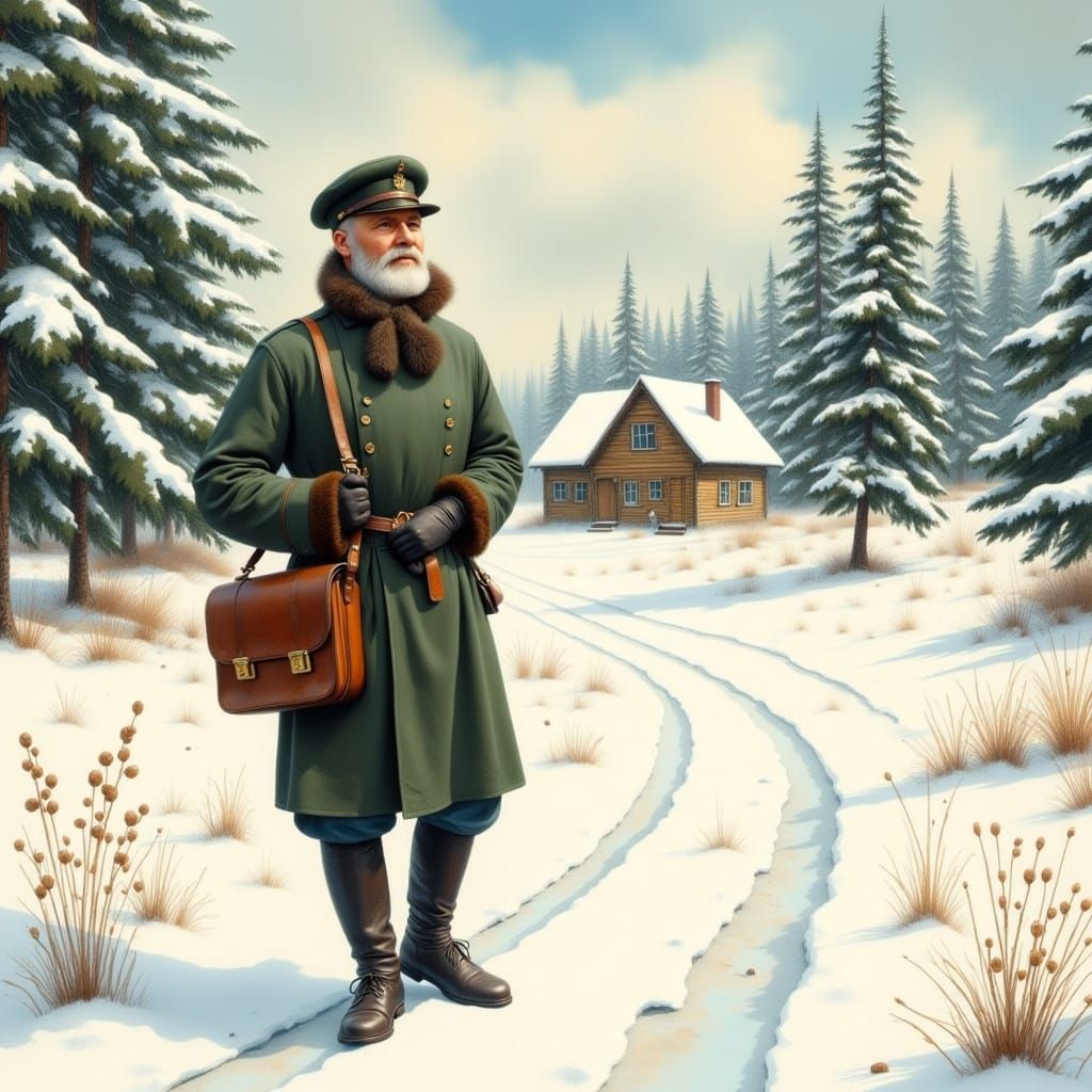 Nordic Mailman in 1950s Winter Landscape, in Tove Jansson St...