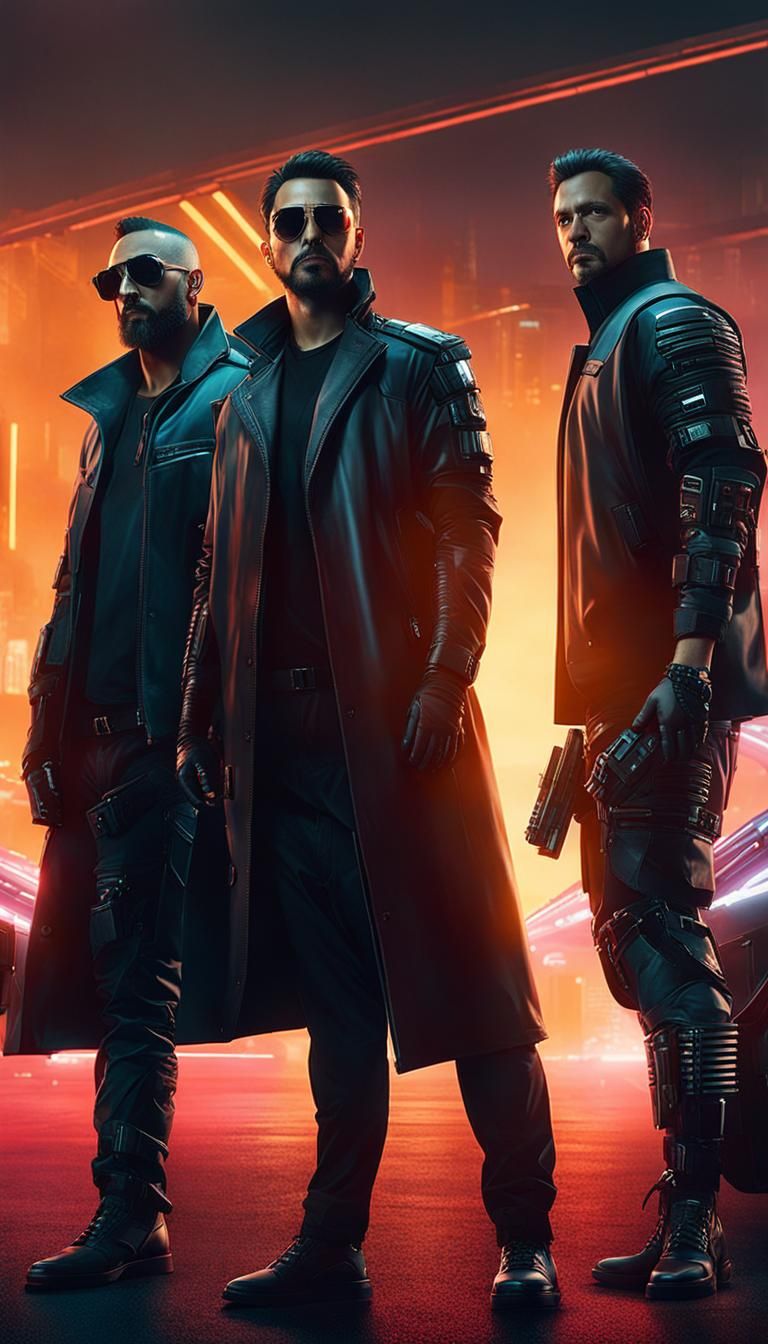 Cyberpunk Bodyguards Guarding Futuristic Limo