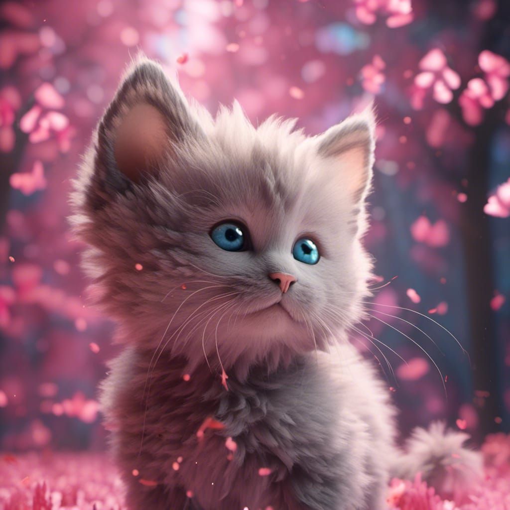 Cute Kitten Portrait in Detailed Digital Art