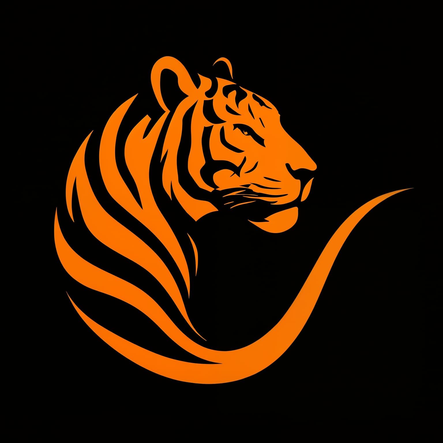 Minimalist Tiger Profile Blends into Abstract Curve Digital ...