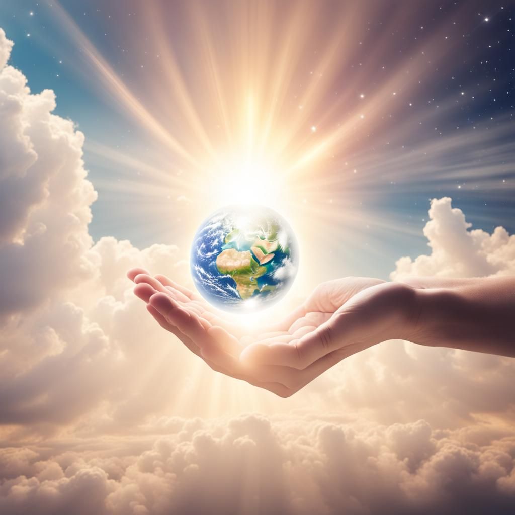 Hand Giving Gift to Earth with Galaxy Background