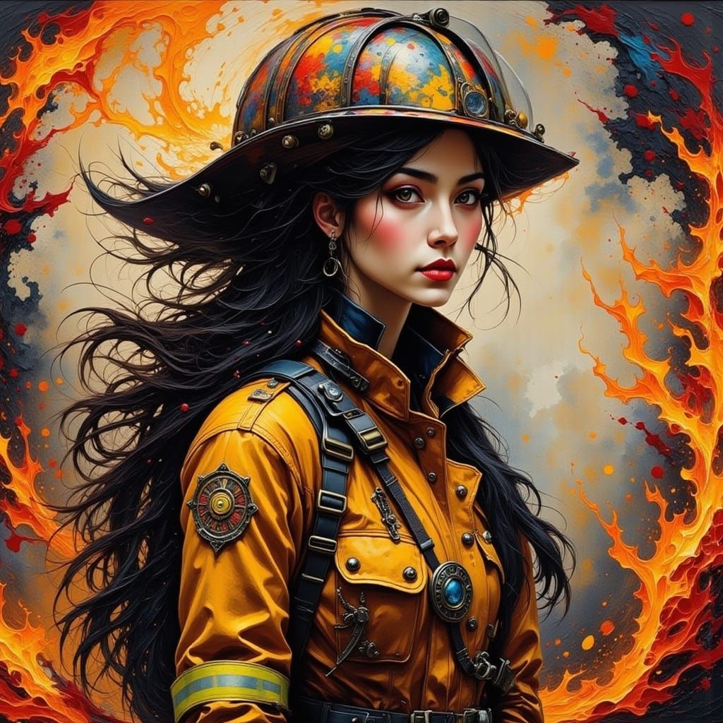Determined Female Firefighter in Action