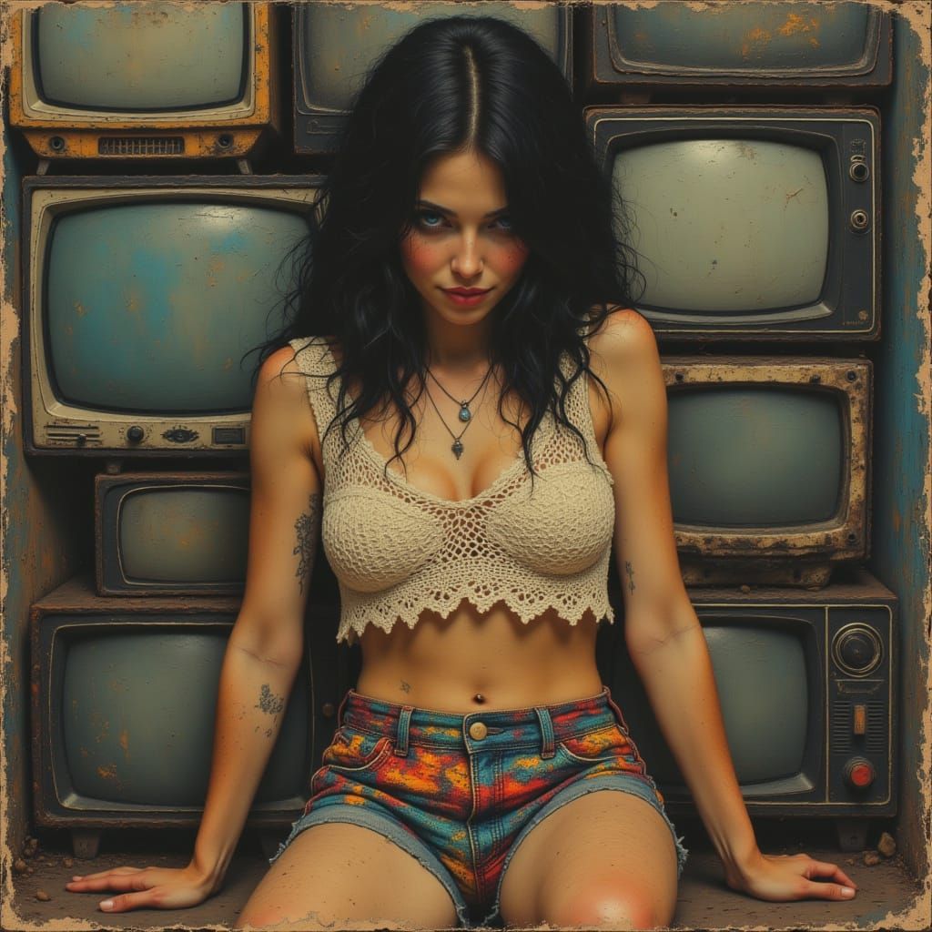 <lora:Cracked:1.0> storytelling :: a woman with dark hair, w...