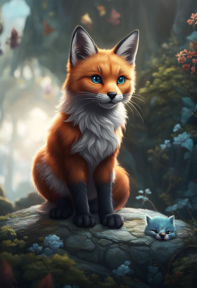 Cat-Fox Hybrid in Detailed Fantasy Matte Painting
