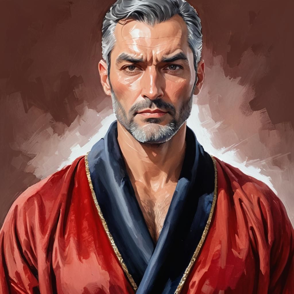 Handsome Man in Red Robe: Impressionist Oil Painting