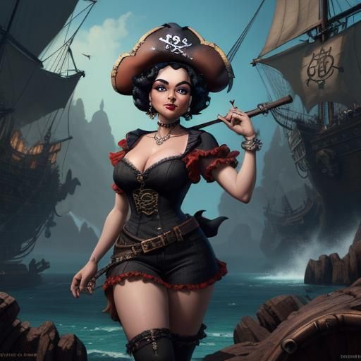 Betty Boop as a Pirate: Detailed Matte Painting
