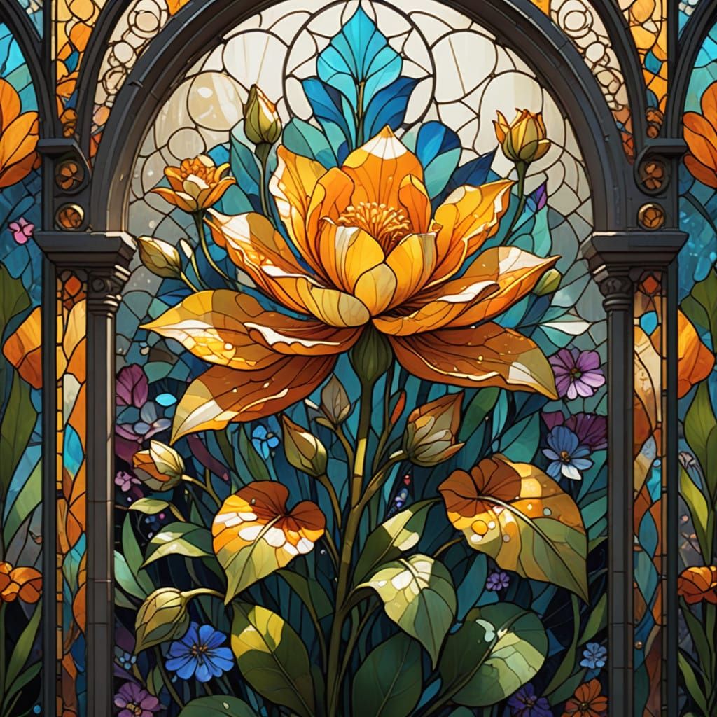 Intricate Stained Glass Flower Mosaic in Vibrant Colors