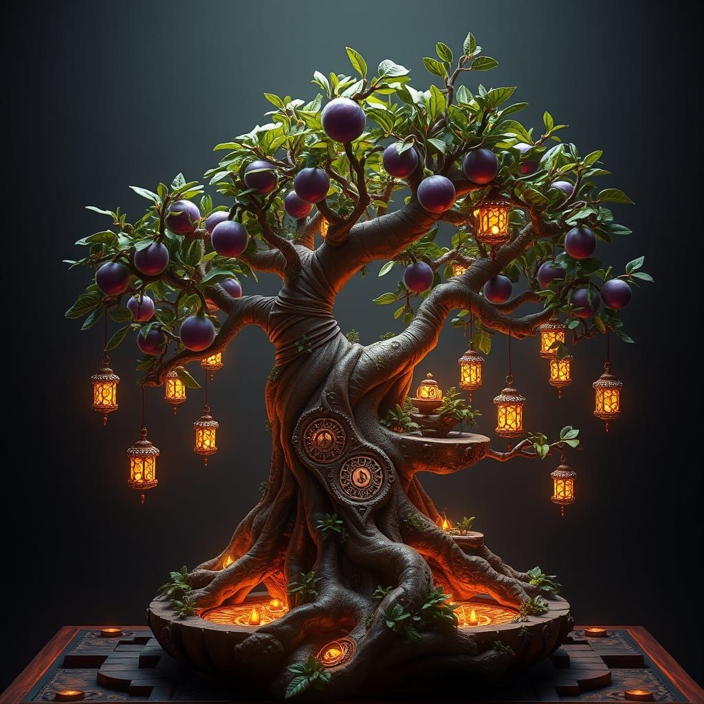 Ancient Fig Bonsai in Mesopotamian Steampunk Style