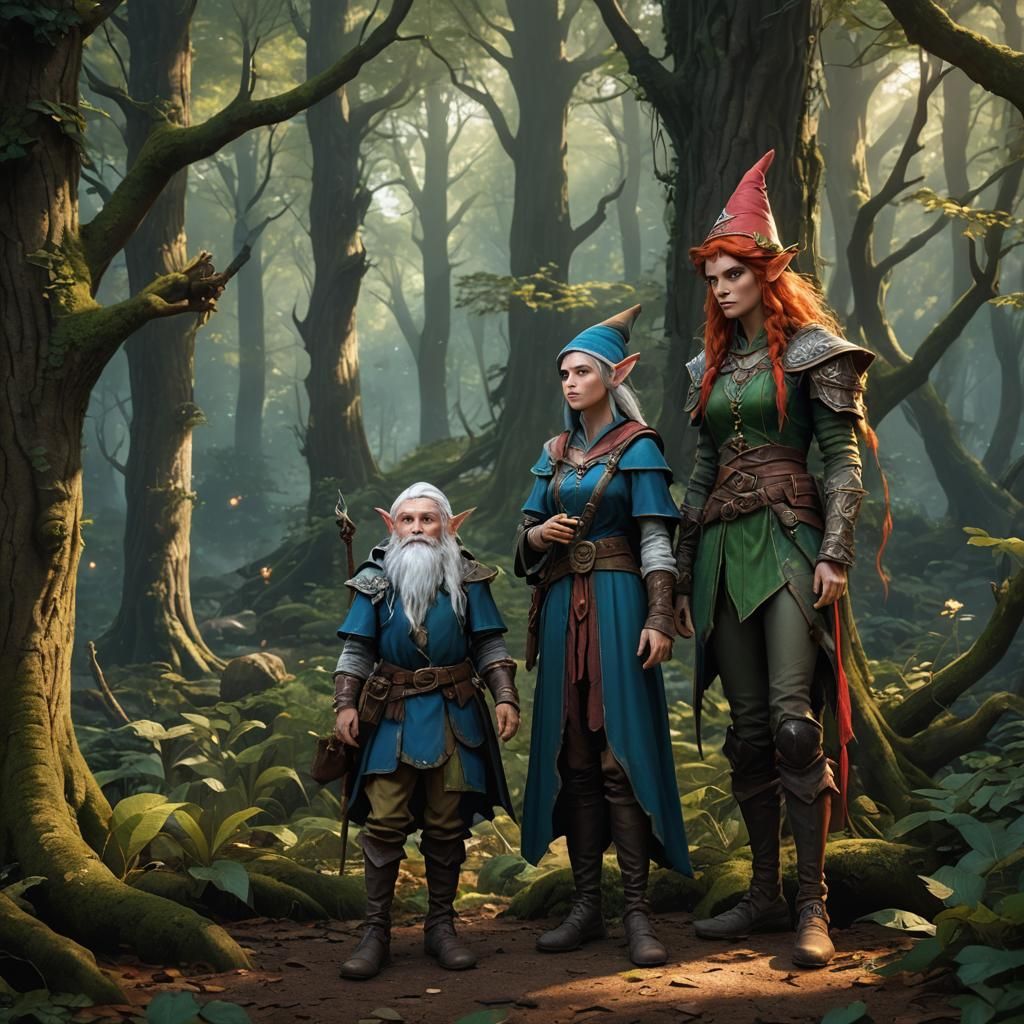 Fantasy Characters in Forest, D&D Style Art