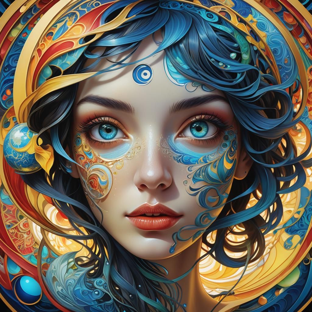 Girl with Globe Eye: Hyperrealistic Digital Art Portrait