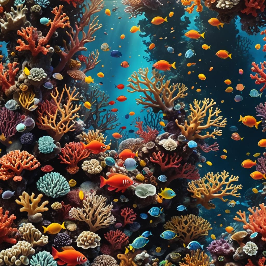 Vibrant Coral Reef with Fish in Digital Painting