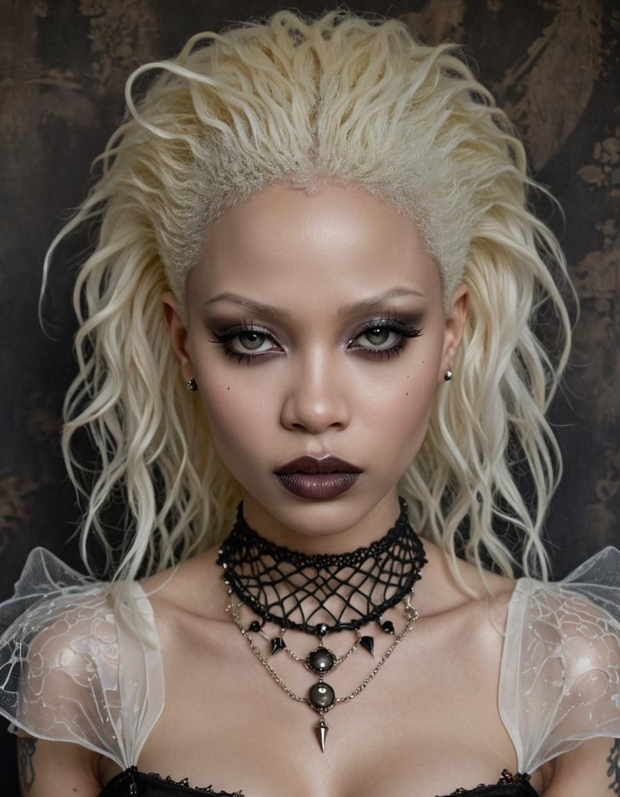 (portrait, beautiful lithe graceful branded metal spiked col...