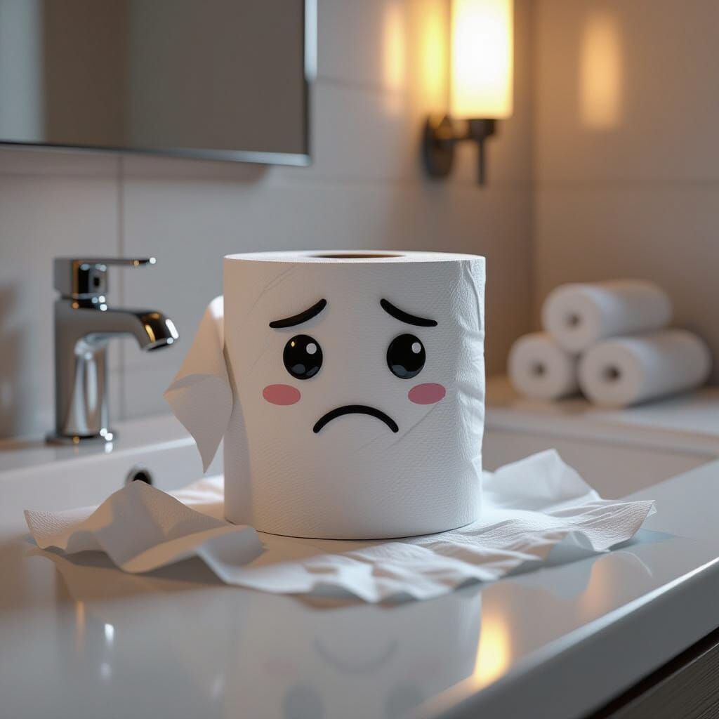 Sad Toilet Paper Roll in 3D Game Style