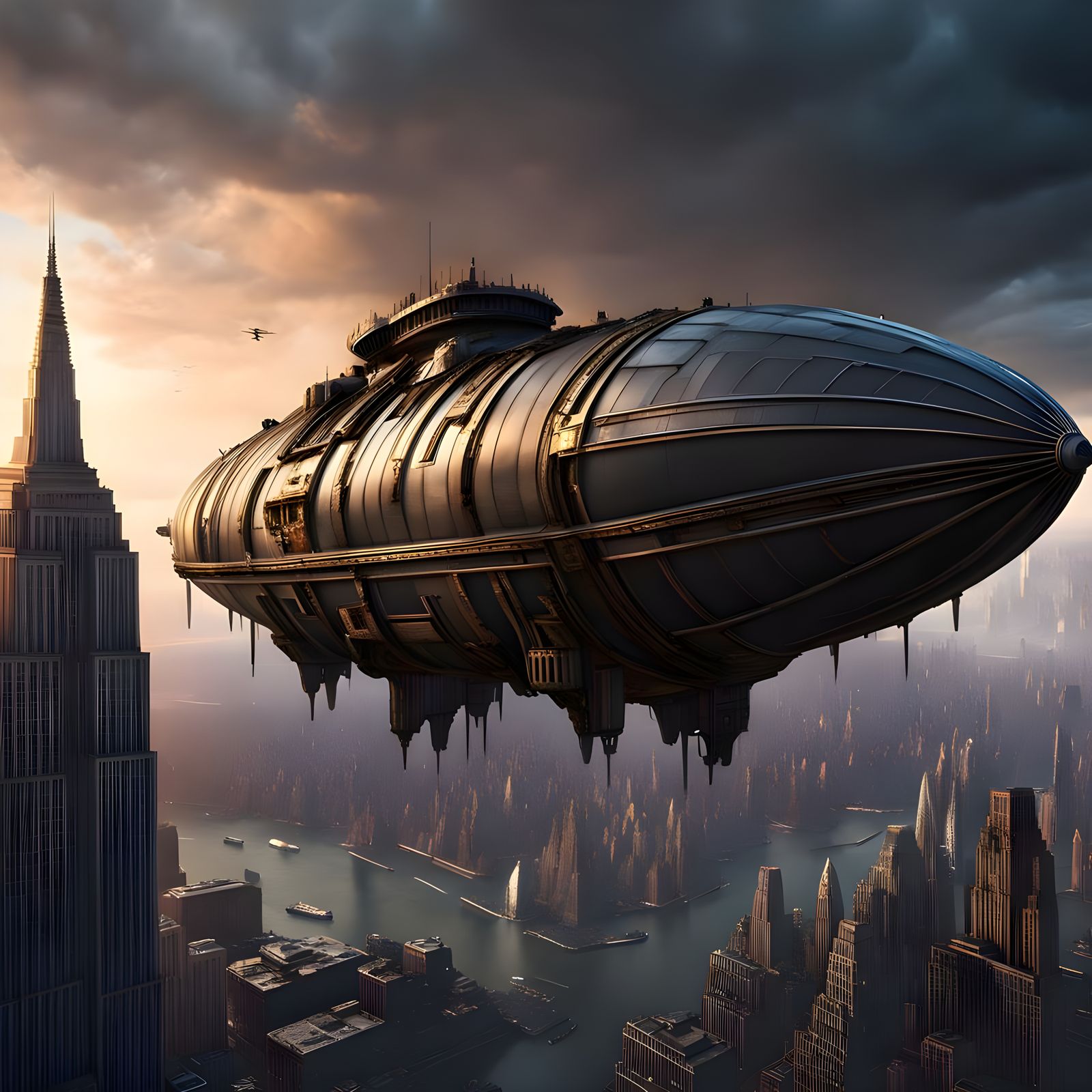 Dark Future Airship Docks at Ruined Skyscraper
