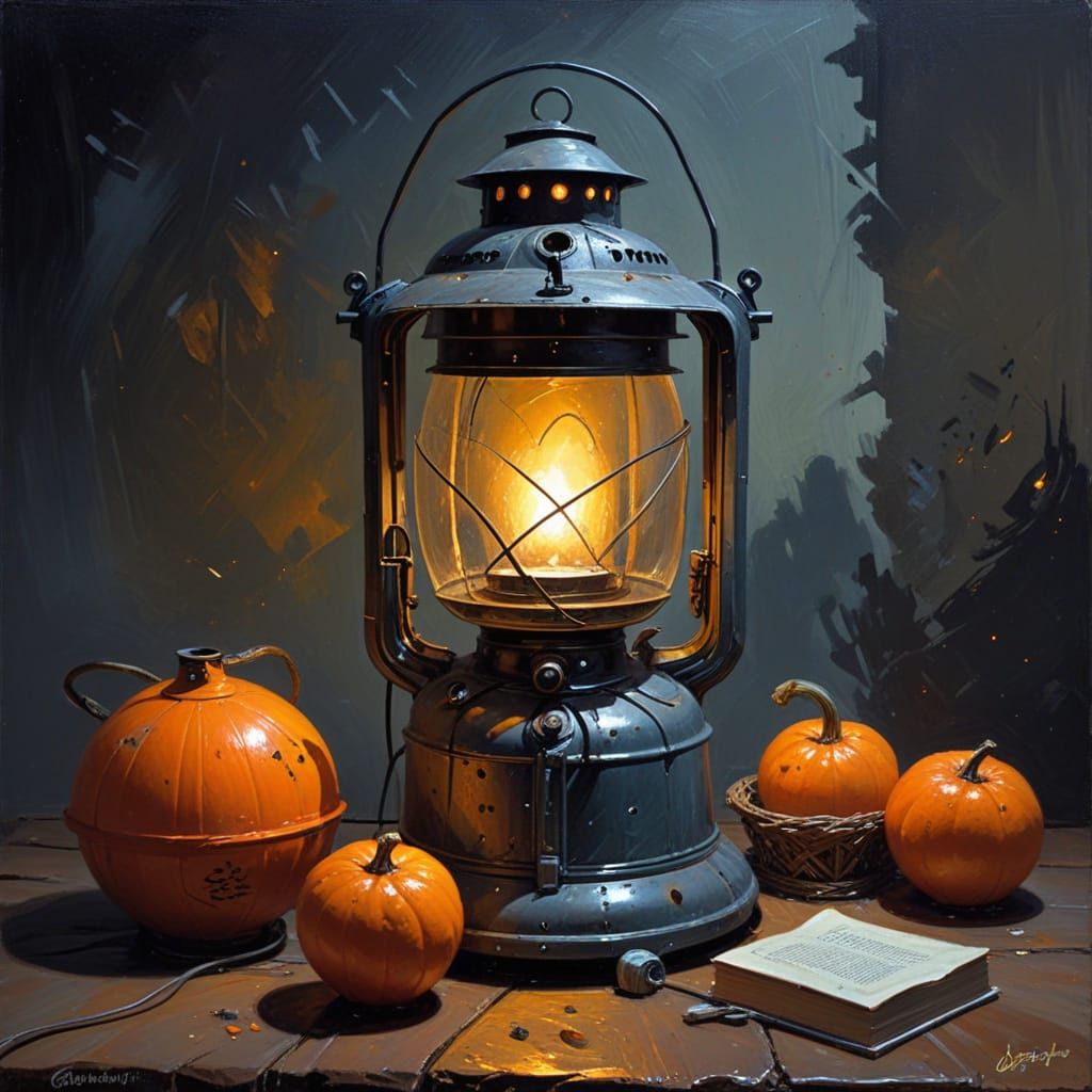 Magical Sci-Fi Lantern Still Life: Gurney Oil Painting