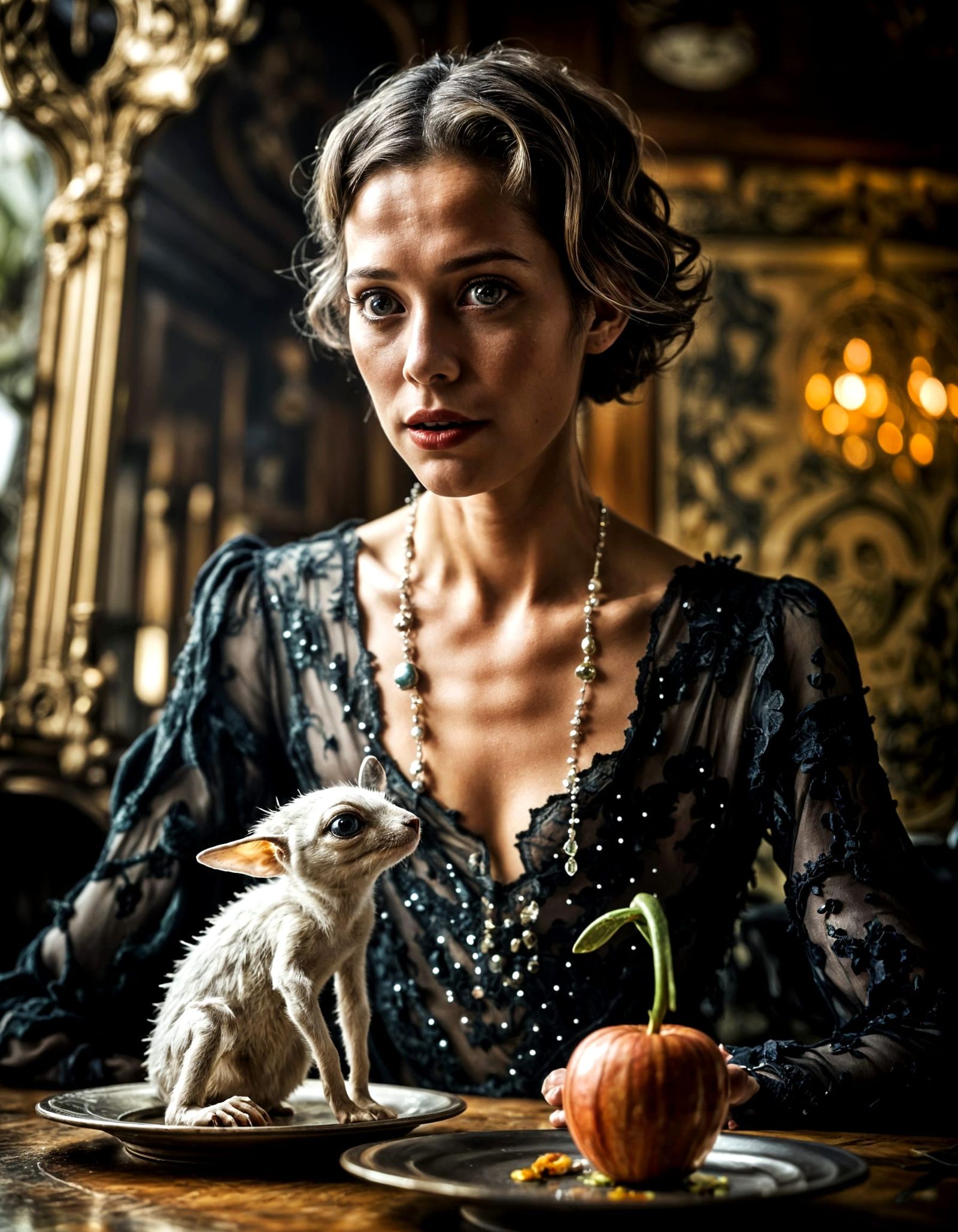 Surreal Restaurant Scene with Exotic Aliens, Hyperrealistic ...