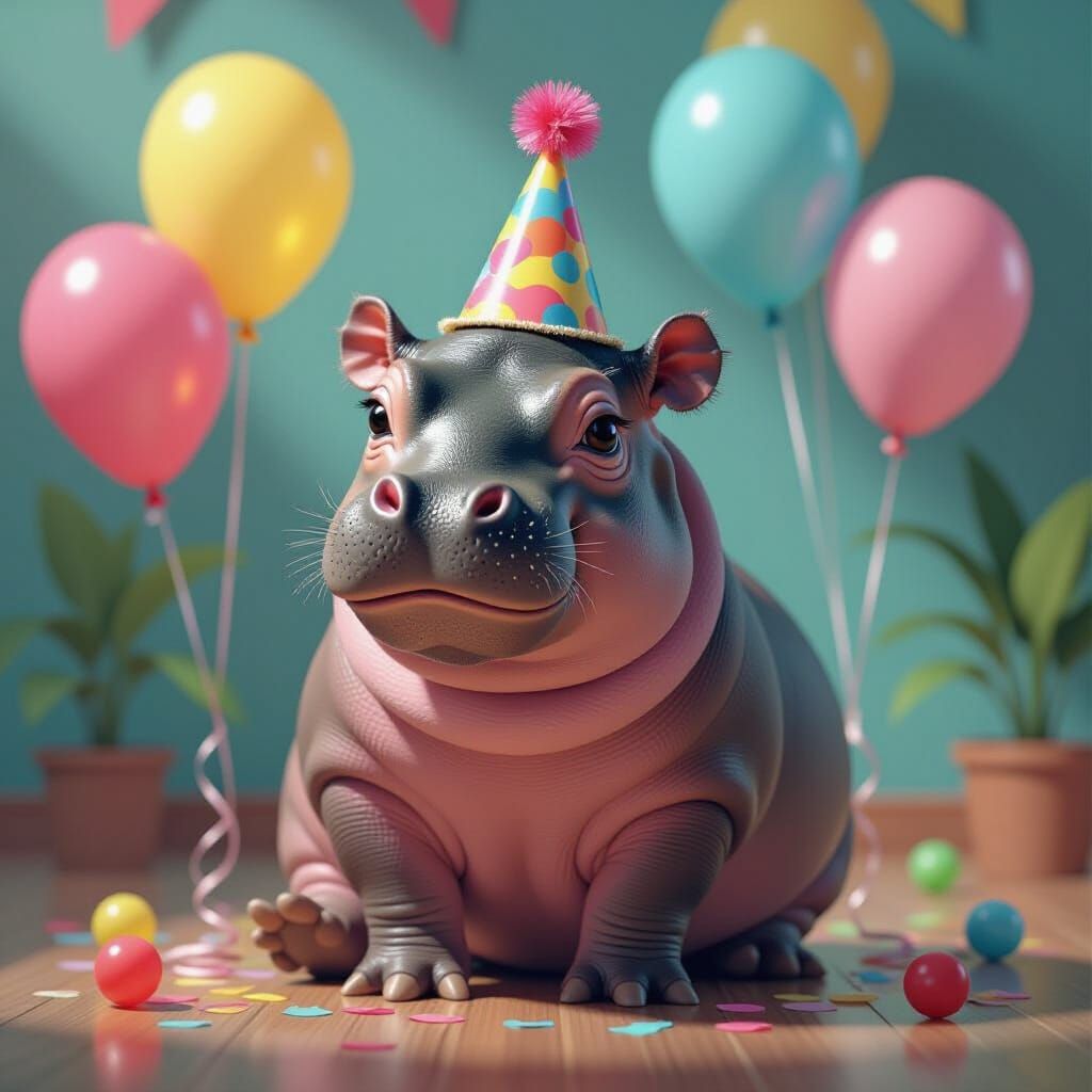 Happy Birthday Pygmy Hippo in Manga Scan Style