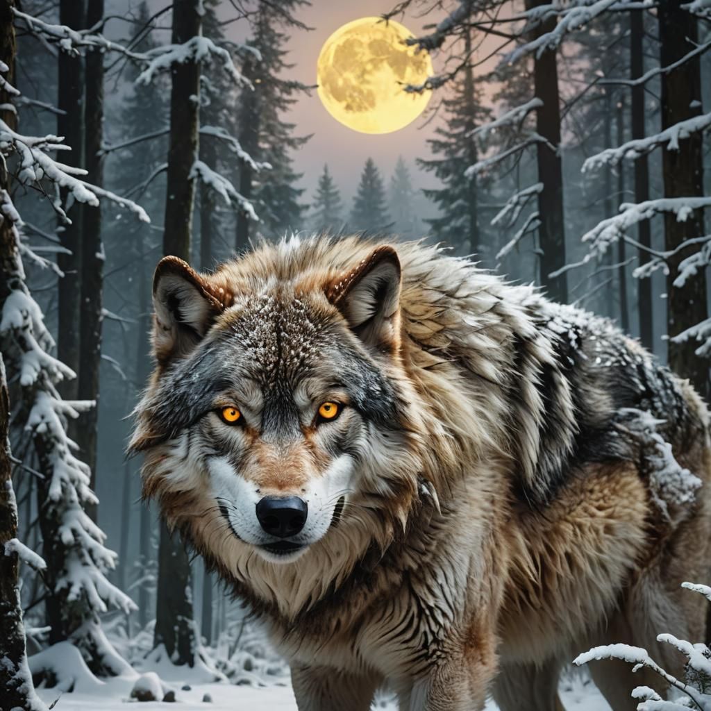 Majestic Wolf Portrait in Mystical Forest