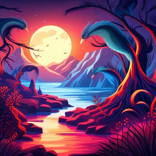 Blue Birds and Nature Pattern in Detailed Vector Art