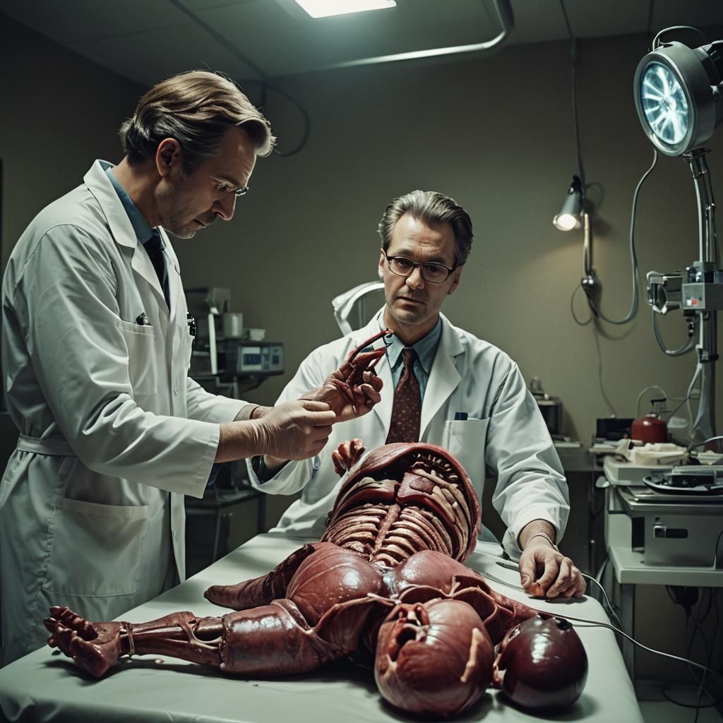 Disturbing Organ Harvesting Scene in Cinematic Style