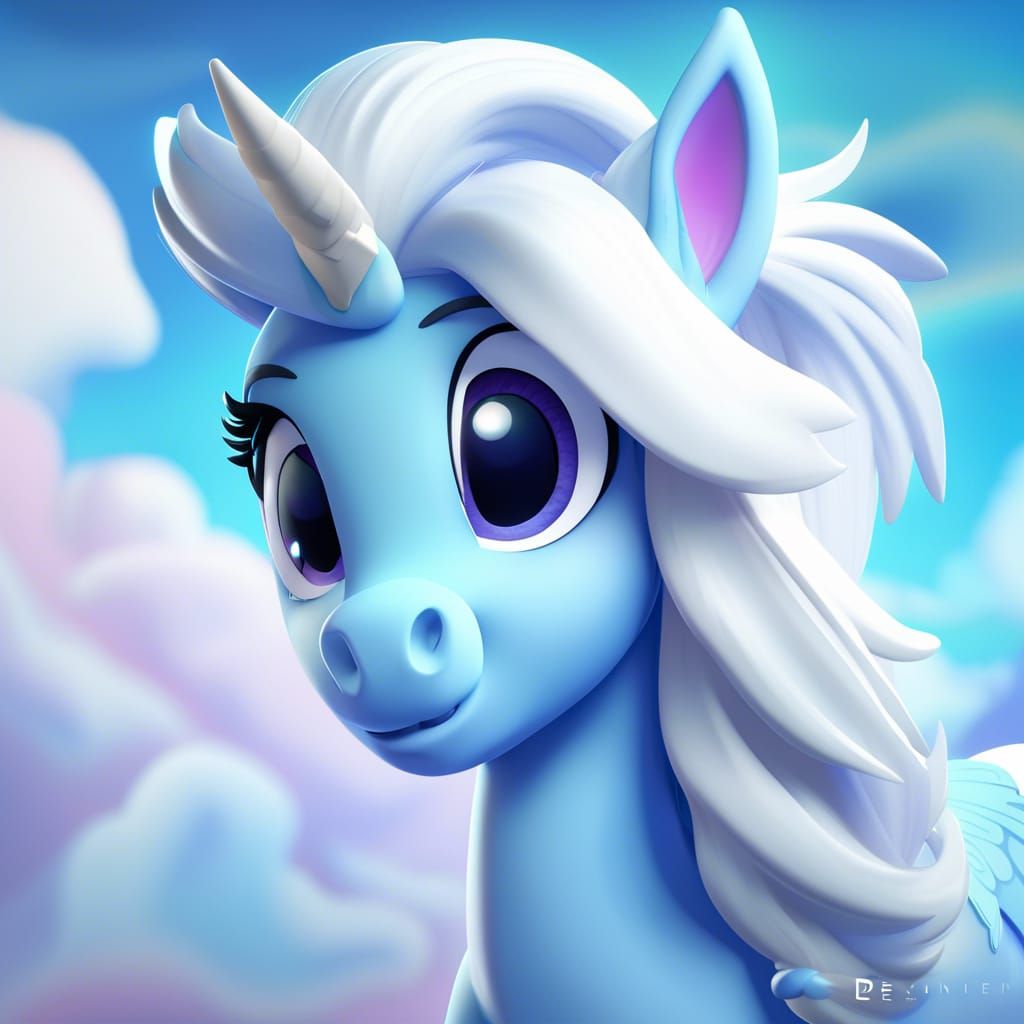 Sky Blue Pegasus in 3D Digital Art Style