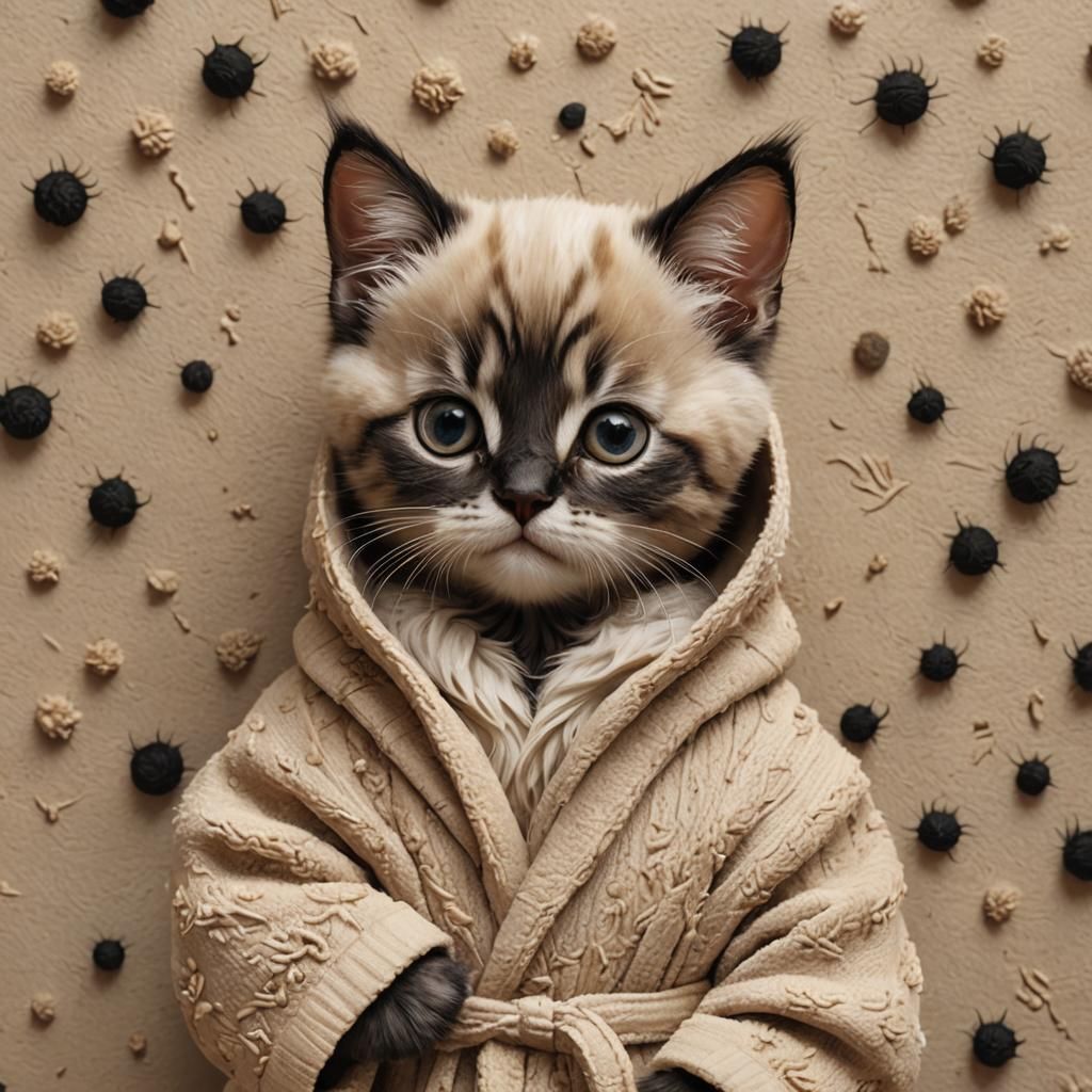 Cute Kitten Portrait with Big Eyes, Digital Painting