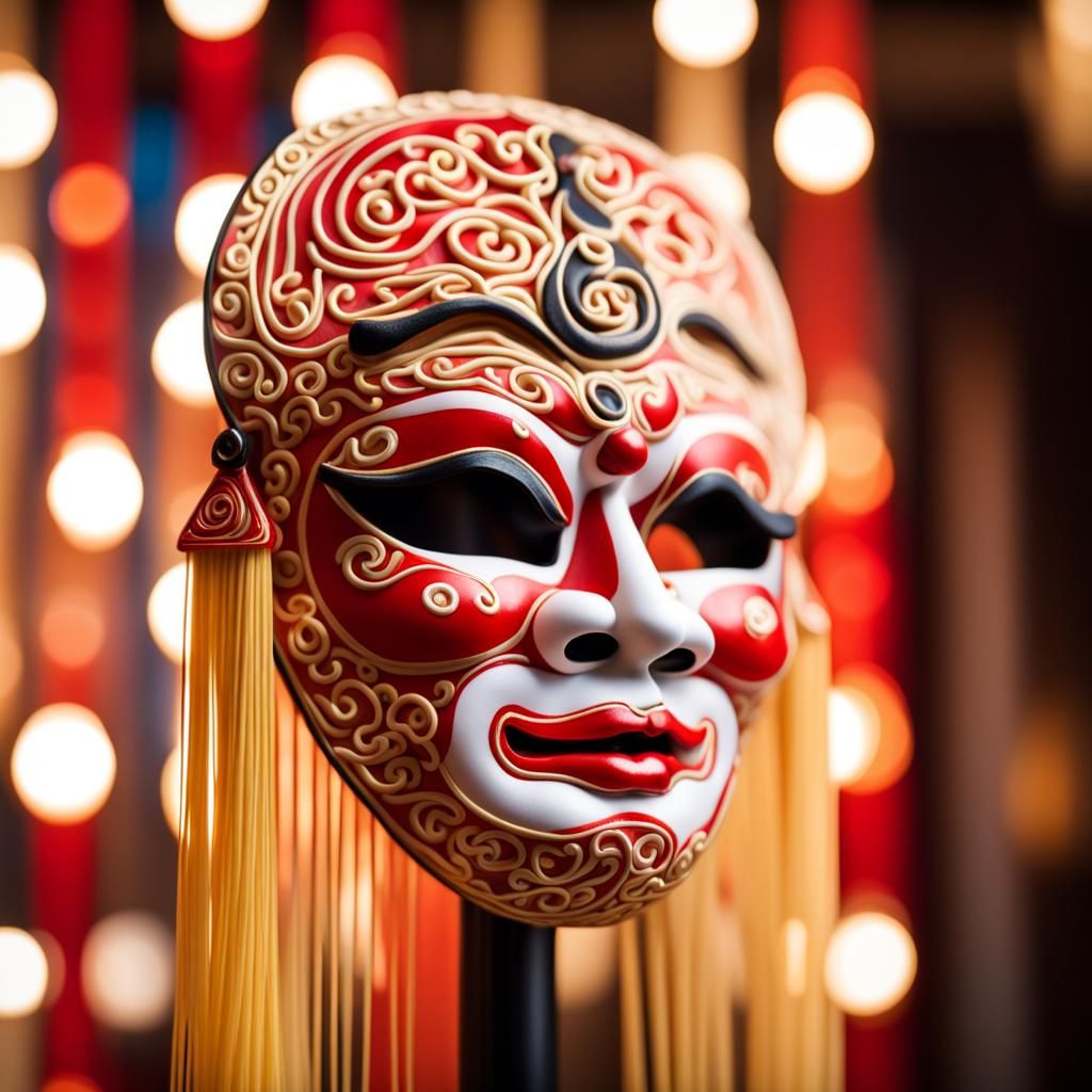 Ramen Noodle Chinese Opera Mask: Sharp Focus