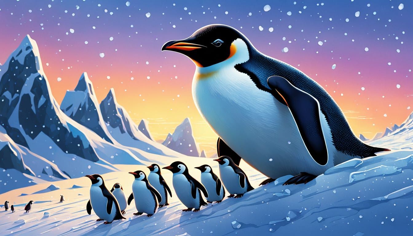 Penguin Family's Joyful Icy Adventure in Vibrant Comic Book ...