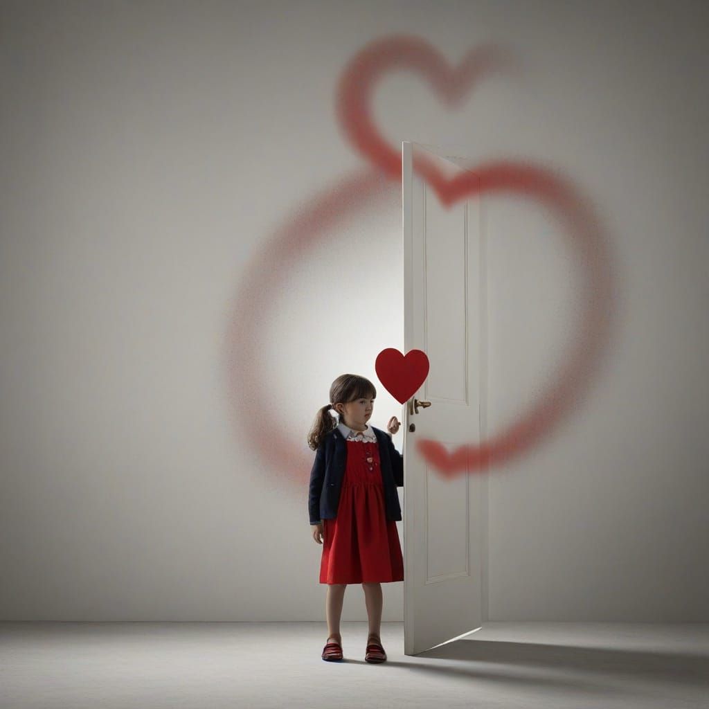 Mysterious Light Reveals Person and Heart in Dark Room