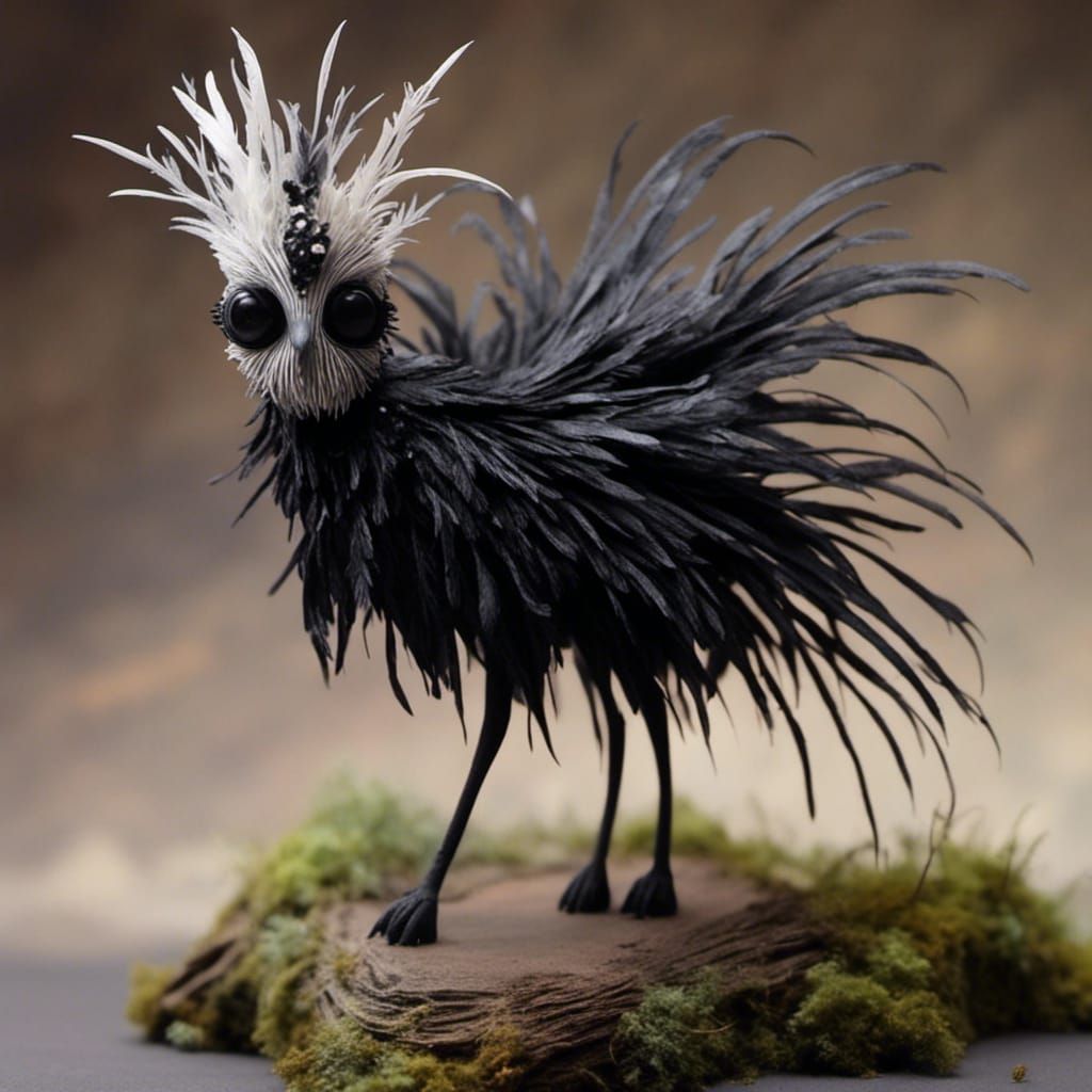 3D Diorama of Cute Black Feathered Creature