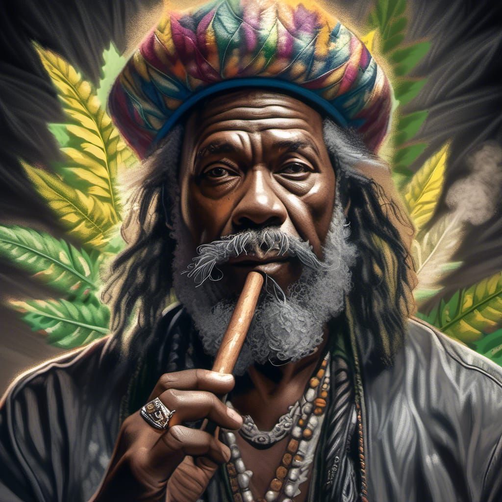 Groovy Man Smoking Cigar in Charcoal Style