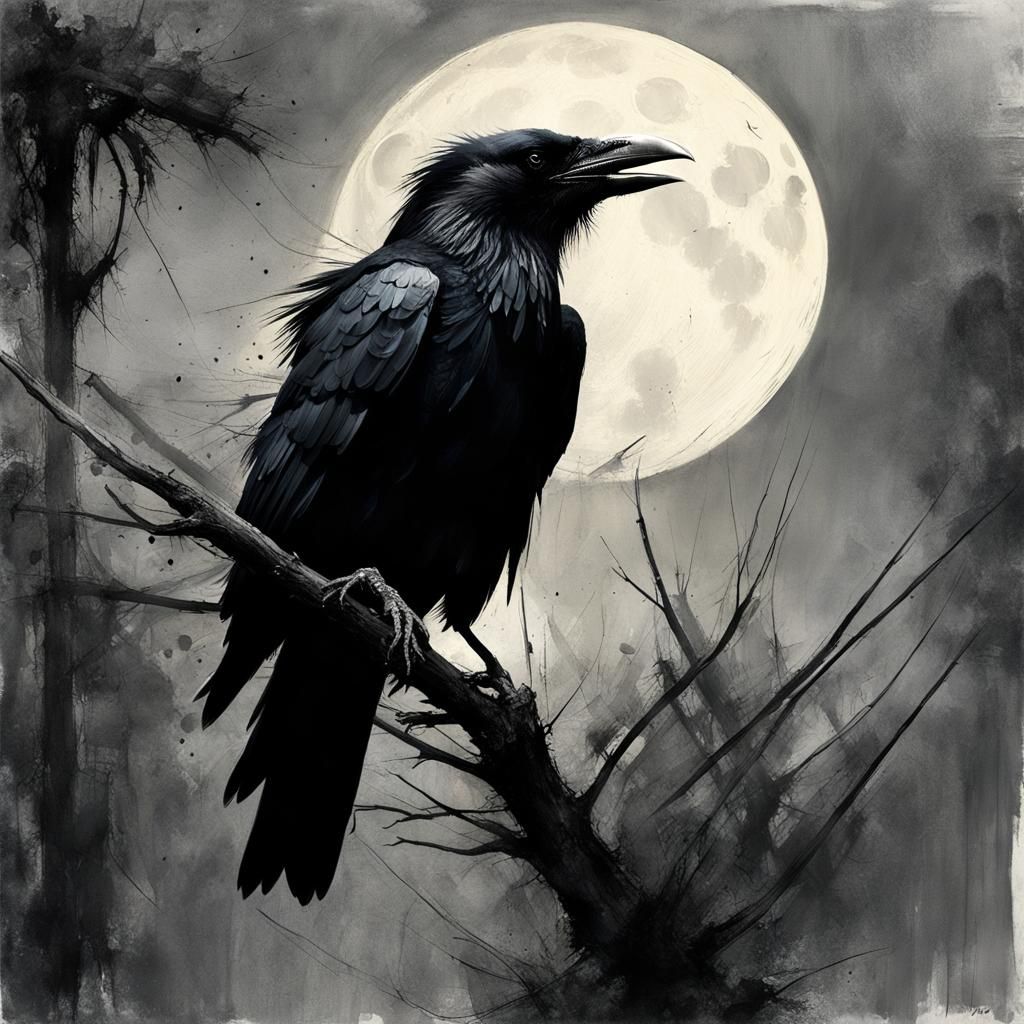 Sinister Raven in Detailed Crosshatch Style