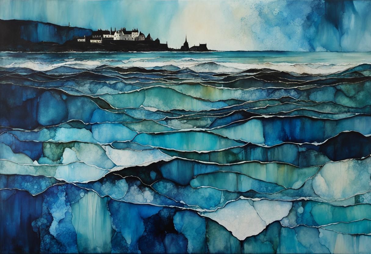 Sea and Sky Colors Blend in Encaustic Painting
