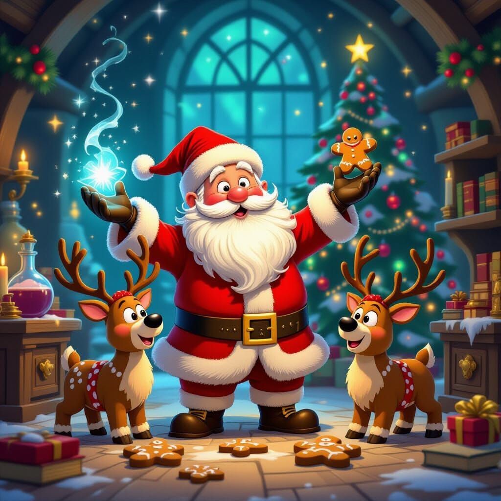 Jovial Wizard Santa Accidentally Makes Gingerbread Reindeer