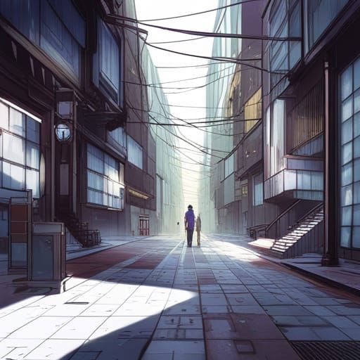 Cyberpunk Alleyway: Studio Ghibli Anime Key Visual