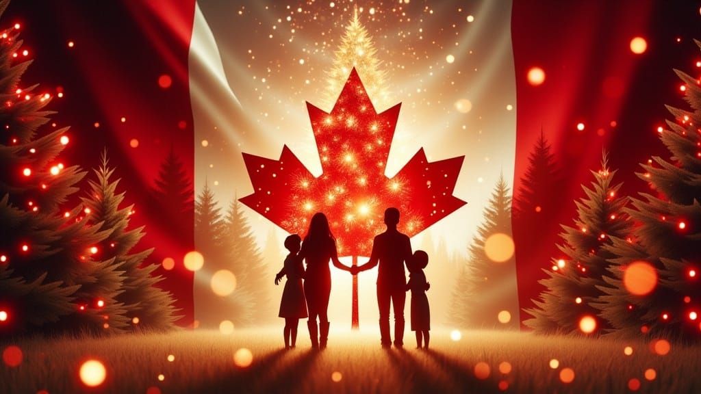 Heartwarming Family Christmas Scene in Whimsical Double Expo...