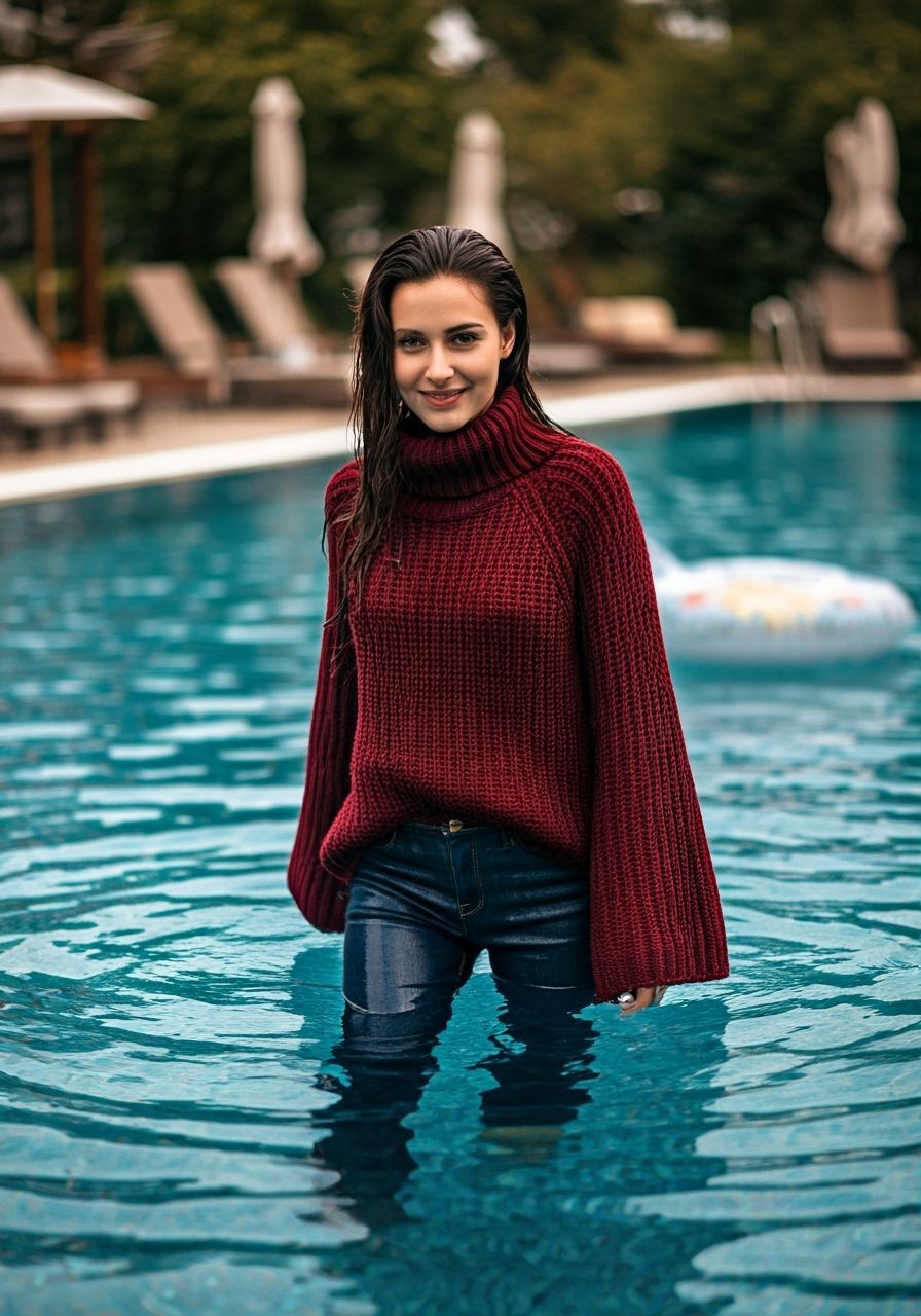 Woman with Tube Raft in Luxurious Resort Pool