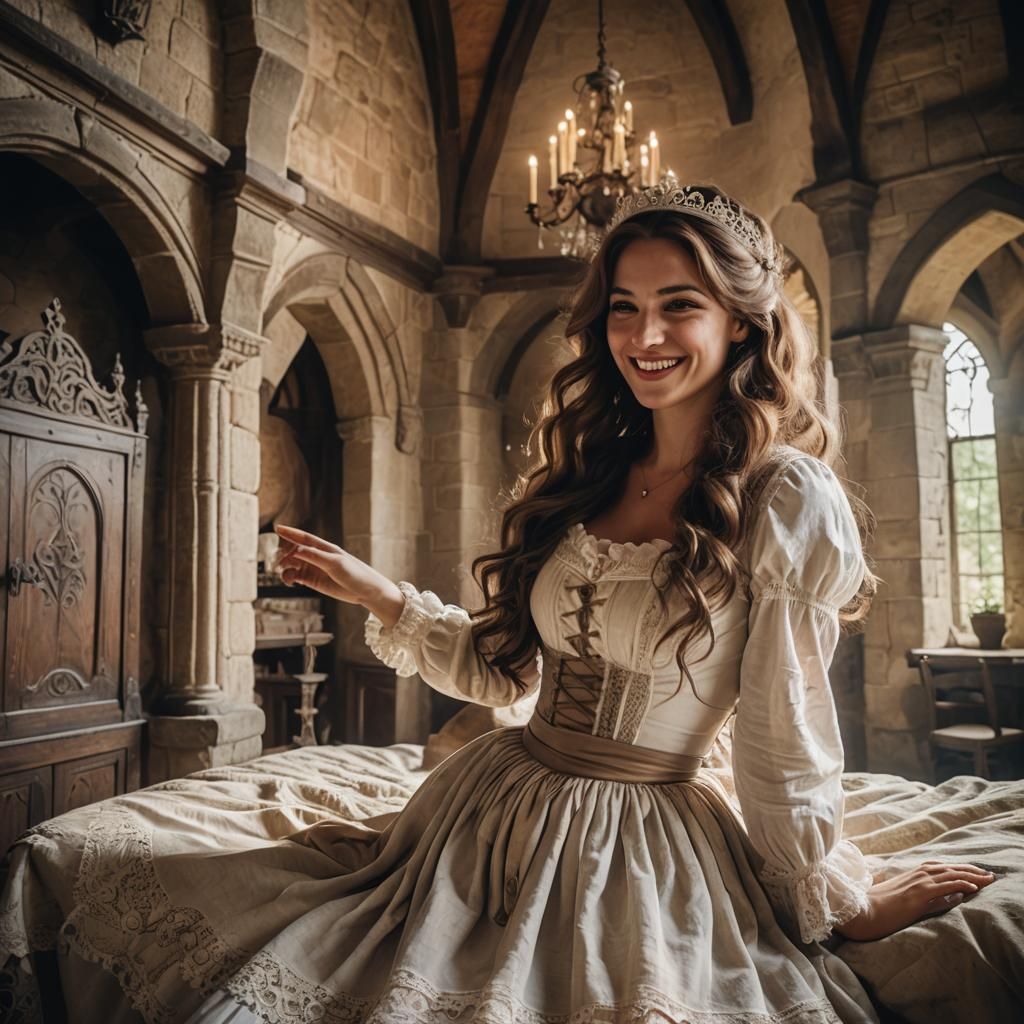 Brown Haired Medieval Princess in Bedroom