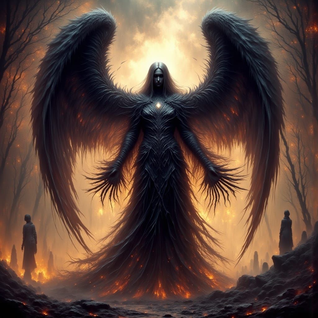 The Angel of Death in Dark Fantasy Watercolor