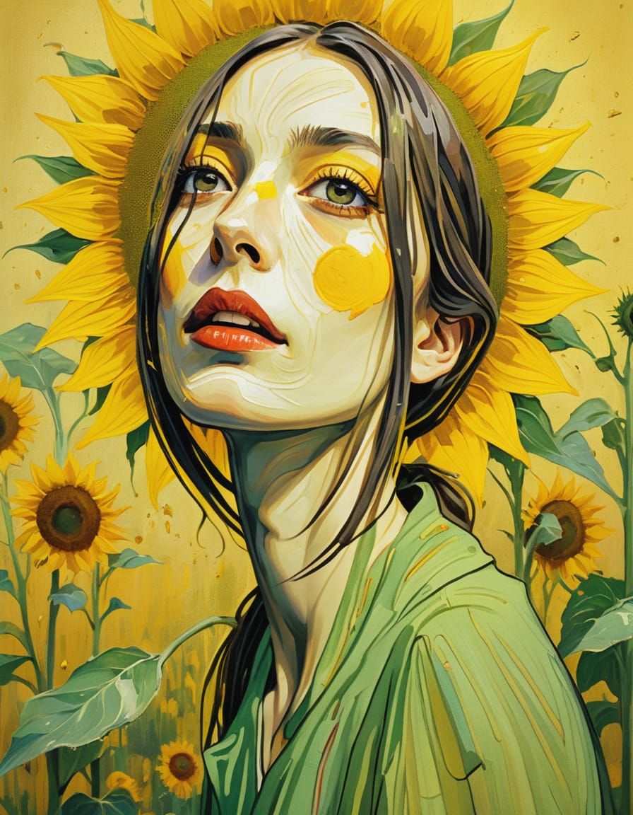Young Girl in Sunflower Crown Amidst Vibrant Sunflower Field