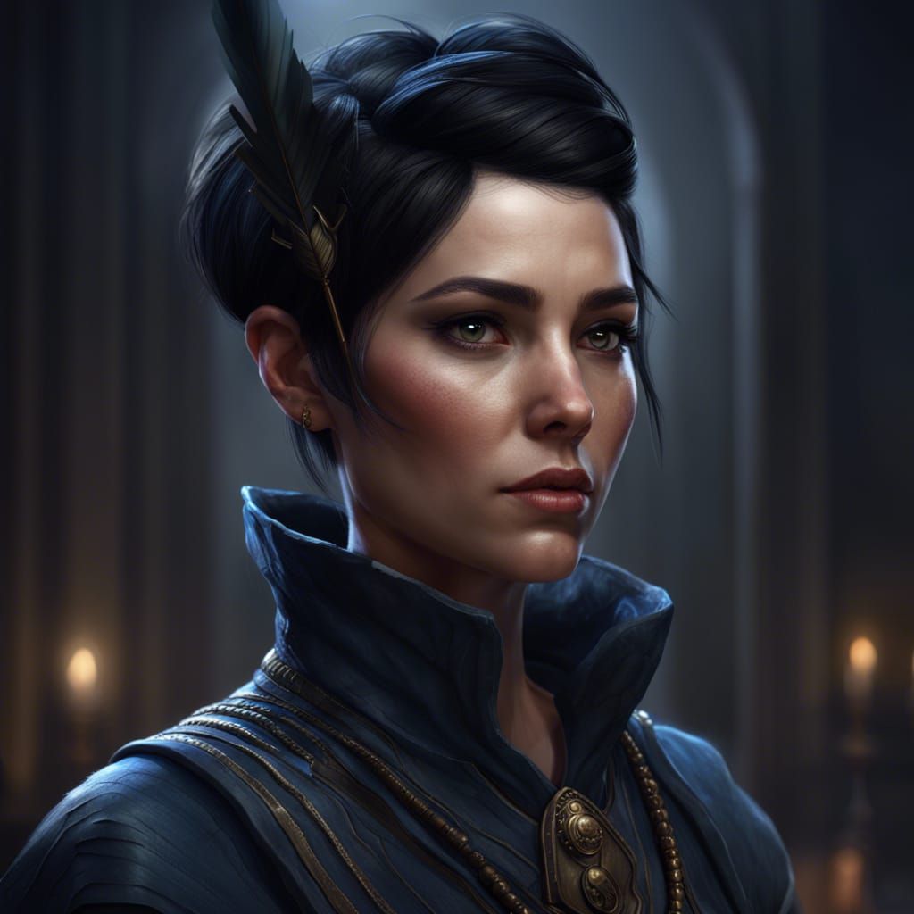 Fantasy Archer Woman with Feather Hairpin in Dark Fantasy St...