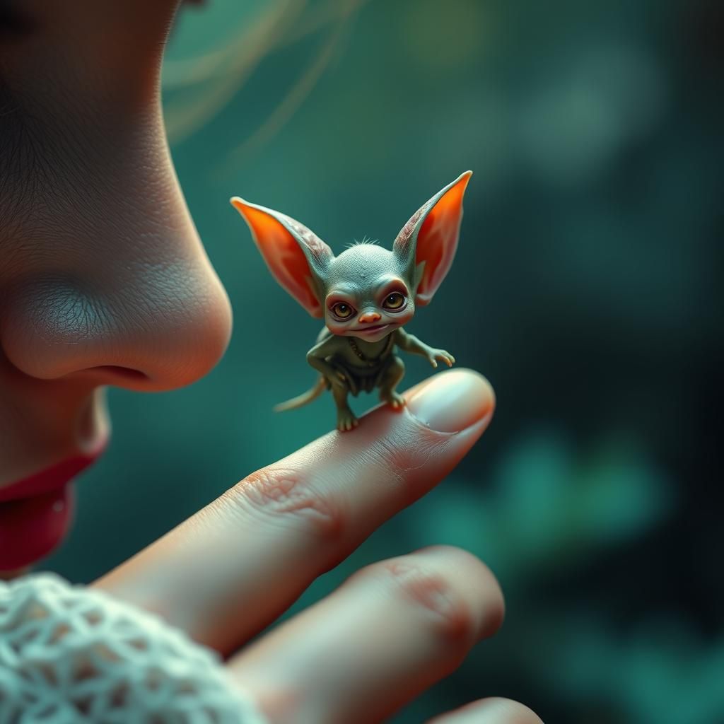 Goblin on Fingertip: A Whimsical Fantasy Realism Scene