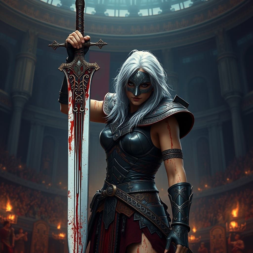 Victorious High-Elf Gladiator in Fantasy Arena