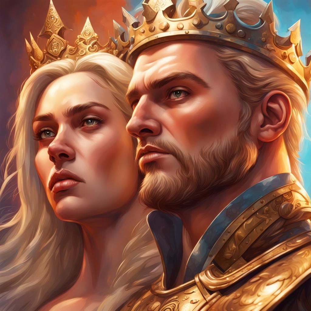 Hyperrealistic King and Queen Portrait in Splash Art Style