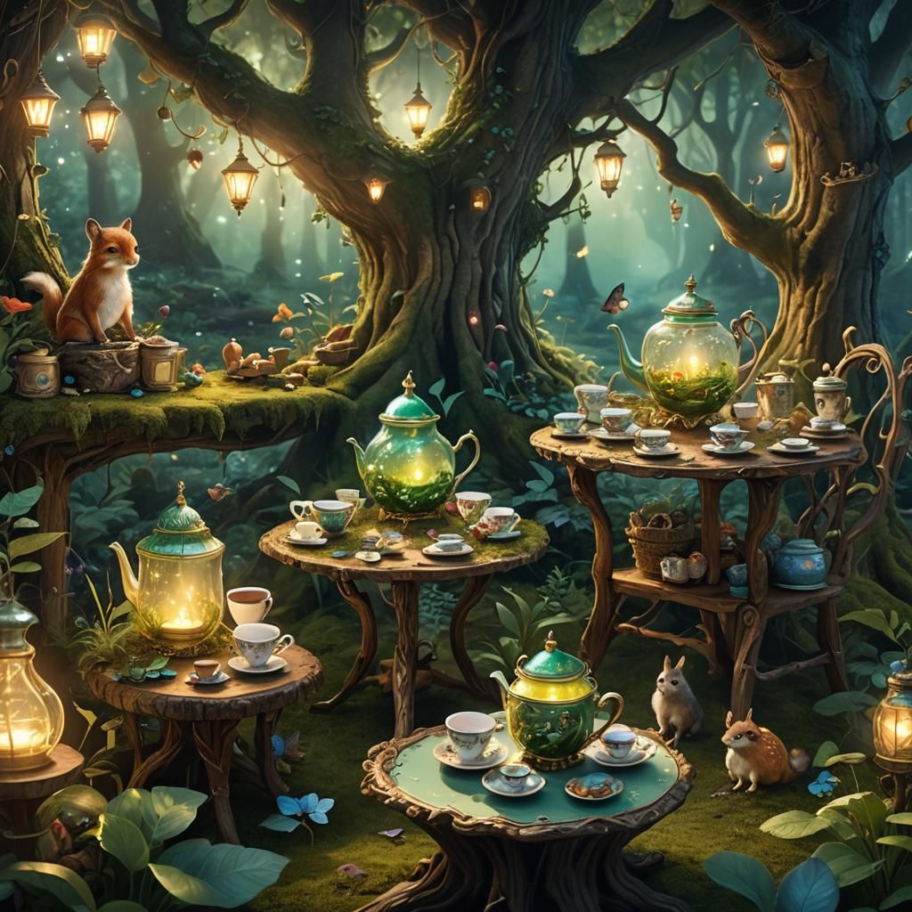 Enchanted Tea Party in a Teacup: Fantasy Concept Art
