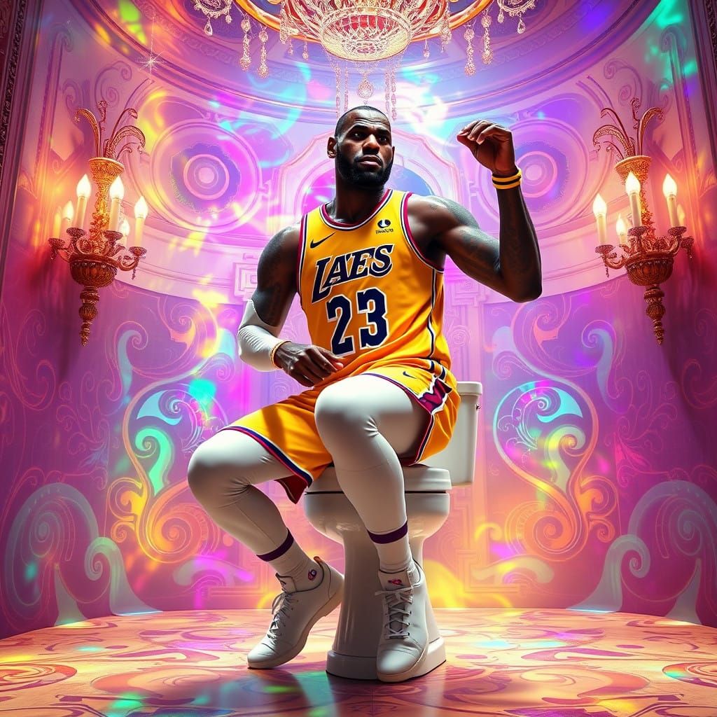 Lebron James as Vibrant Surreal Toilet in Dreamlike Palace