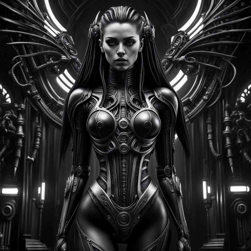Gothic Cyberpunk Woman in Hyperrealistic Style